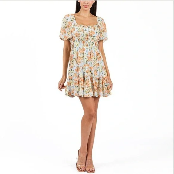 B. Smart NWT Light Blue Floral Sleeveless Mini Dress Juniors Size 13 - Picture 2 of 9